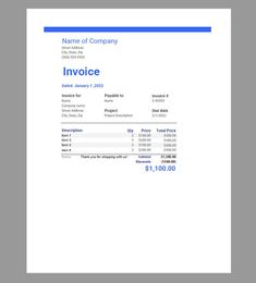 an invoice form is shown with the company's name and number on it