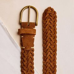 A classic braided belt crafted from supple cow suede. This one’s built to last—wear it daily and watch it patina. Richly textured suede is braided into a versatile 1¼ inch width for use with everything from denim to chinos to slacks. Finished with an antique brass buckle and waxed cord accents for a classic look. 100% cow suede Braided construction. 1 1/4" wide. Rounded antique brass buckle. Turn back construction secured with waxed cord. Made in Turkey. This product is part of a small batch man Taylor Stitch, Braided Belt, Men's Bags, Home Candles, Brass Buckle, Tan Suede, Bags Accessories, Mens Bottom, Sale House