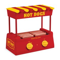 a hot dog stand with four hot dogs in it