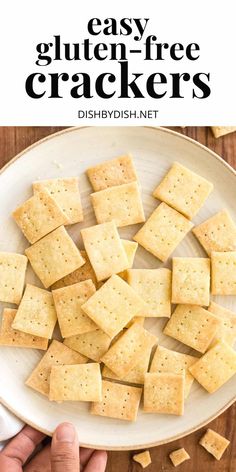 a white plate with crackers on it and the words easy gluten - free crackers