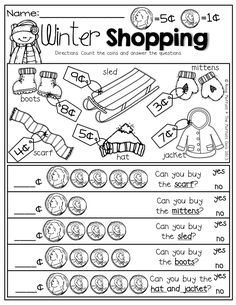 a worksheet for the winter shopping