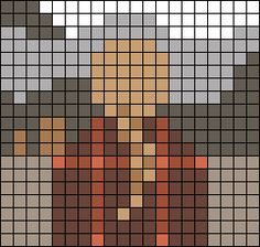 an image of the face of a man in pixellated squares on a black background