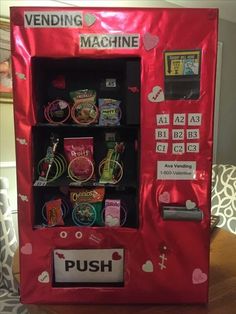 a vending machine is sitting on a table