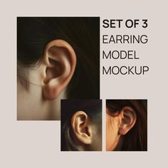 the earring model mockup is shown in three different positions