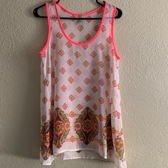 Brand New Without Tags! This Goo Yoo Sheer Neon Retro Boho Tank Top Is Super Cute And Has A Beautiful Pattern On It. It's 100% Polyester So It's Not Stretchy, But It Is Sheer And Cool. This Would Look Amazing With A Neon Pink Or White Cami Underneath. Please See Pictures For Approximate Measurements. Cheap Multicolor Hippie Tops, Neon Retro, Boho Tank Top, White Cami, Beautiful Patterns, Neon Pink, Pink White, Super Cute, Tank Top