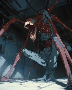 an animated image of a demonic creature with sharp teeth