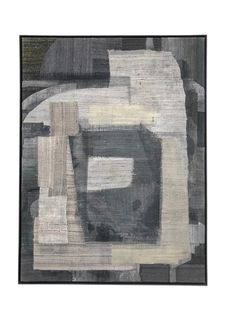 an abstract painting with black, grey and white colors