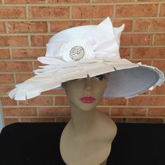 Unique And Feminine White Satin Ribbon Hat With Layers Of Satin Ribbon That Makes It Look Like Petals. Rhinestone Accent Piece The Brim Tapers From 5” In The Front To 3.5” In The Back. Interior Measures 22” With A Drawstring For Size Adjustment. Kentucky Derby, White Satin, Adjustable Hat, Satin Ribbon, Accent Pieces, Special Event, Floppy Hat, Beautiful Weddings, Kentucky