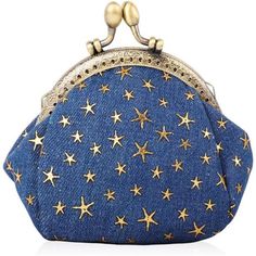 New Product Perfect To Use As Clutch Wallet,Coin Purse,Cosmetic Bag,Clutch Handbag; Etc Material: The Coin Purse Is Made Of Thick, Durable Denim Fabric Cloth It Is Beautifully Five-Pointed Star Patterned And Seem To Be Well Made. With Cotton Lining, Easy To Clean. Size13*9*8cm(5.19*3.54*3.15inch),The Change Pouch Can Holds Quite A Bit Of Change,Dollar,Rosary Id, Debit Card, Charging Cord,Money And Lip Balm In It. Kiss-Lock Design:The Frame Of The Hardware Feels Solid,Well Constructed. It’s Not H Small Coin Pouch, Purse Cute, Coin Purse Wallet, Five Pointed Star, Purse Styles, Change Purse, Coin Pouch, Small Bag, Clutch Wallet