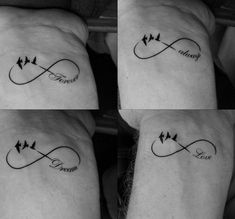 four different images of the same person's wrist tattoo