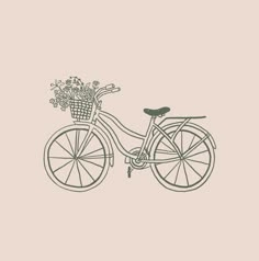 a drawing of a bicycle with flowers in the basket on it's handlebars