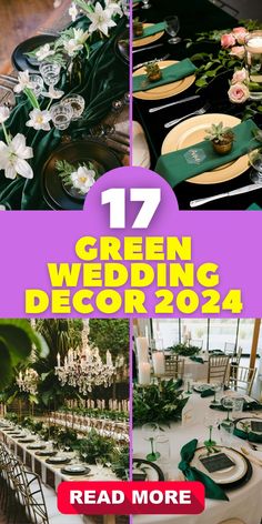 green wedding decor with white flowers and greenery