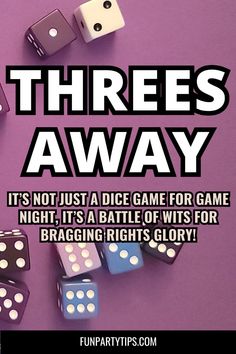 Spice up your next family fun night with Threes Away, the dice game that's fast-paced, exciting, and just the right mix of luck and strategy! Perfect for small groups, this game promises tons of fun and thrilling gameplay. Whether you're looking for a lively addition to game night or just a quick way to engage the family, Threes Away will have everyone rolling with excitement and anticipation! Card Games To Play With Kids, Fun Dice Games For Adults, 3 Person Games To Play, Easy Card Games For Groups, Card Games For Large Groups, Fun Card Games For Groups, Small Group Games For Adults, Games To Play With Grandparents, Roll The Dice Game For Kids