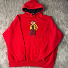 Vintage 90s Polo Ralph Lauren Polo Sporty Bear Preppy Casual Streetwear Y2K Aesthetic Red Graphic Hoodie Double Extra Large Mens Condition:  Excellent Used Condition  = No Flaws Measurements: Please see photos above for all measurements IF YOU BUY TWO OR MORE ITEMS USE THE CODE BUNDLE @ CHECK TO SAVE 20% WE SHIP WITHIN 24 HOURS AFTER PURCHASE! Please be aware that we do not offer free returns!! The Buyer is responsible for the cost of the return label.  Follow us on TikTok & Instagram @findsnostalgic and tag us in your finds Red Sweatshirt With Adjustable Hood For Streetwear, Casual Red Outerwear With Embroidered Logo, Red Sporty Sweatshirt With Embroidered Logo, Sporty Red Sweatshirt With Embroidered Logo, Red Fleece Sweatshirt For Streetwear, 90s Red Sweatshirt For Winter, 90s Style Red Sweatshirt For Winter, Vintage Red Hoodie For Streetwear, Red Sportswear Sweatshirt For Streetwear