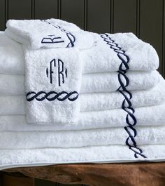 Classic Chain Towels - Pioneer Linens House Guest Gifts, Monogram Bedding, Chain Embroidery, Luxury Linens, Tub Mat, Applique Monogram, Entertaining Essentials, Guest Towel, Embroidery Monogram