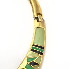 This Eisenberg necklace is a beautiful enamel choker! It is in mint condition and a great piece to add to a collection as they are hard to find, Unique Gold Necklace With Inlay, Green Enamel Jewelry With Black Enamel, Gold Enamel Jewelry With Inlay, Unique Enamel Inlay Necklaces, Elegant Enamel Inlay Necklaces, Brass Pendant Necklace, Black Leaves, Celtic Cross, Blue Rhinestones