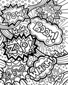 an abstract coloring page with the word pop written in black and white, surrounded by dooling