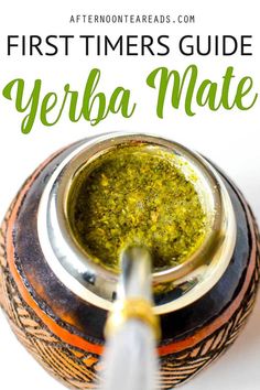 a jar filled with green pest next to the words, first timers guide gerba mate