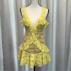 -Brand New With Tags, Never Worn Lace Ruffle Dress, Yellow Dresses, Lemon Dress, Dress Yellow, Love And Lemons, Lace Ruffle, Lemon Yellow, For Love And Lemons, Yellow Dress