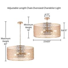 the chandelier light is shown with measurements