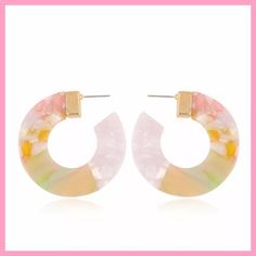 ”Arianna”Acrylic Post Or Stud Hoop Style Resin Earrings. Pinks, Greens And White Muted Color Earrings With Gold Posts. New. Last 2 Pics Are The Actual Earrings You Will Receive. 1 1/2” Round Tags: Acrylic Resin Post Stud Boho Earrings Dainty Delicate Gold Statement Hoops Ear Cuff Bon Bon Tassel Drop See Other Listings For Ear Cuffs Or Jackets, Pearl, Beaded And Jeweled Earrings. Chic Pink Small Hoop Earrings, Chic Pink Round Earrings, Trendy Pink Plastic Earrings, Big Hoops Earrings, White Hoop Earrings, Horse Earrings, Gold Earrings For Women, Round Tags, Color Earrings