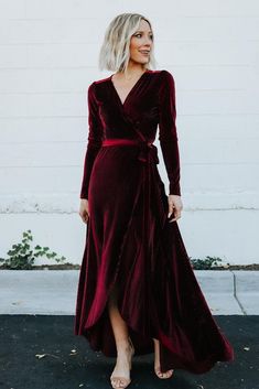 Jada Ribbed Velvet Wrap Dress | Mulberry Velvet Wrap Dress Long Sleeve, Wrap Dress Holiday, Long Sleeve Velvet Dress Wedding Guest, Winter Wedding Guest Dress With Sleeves, Red Velvet Wrap Dress, Velvet Mother Of Bride Dress, Velvet Teal Dress, Cocktail Attire For Women Winter, Velvet Dress Designs Fashion