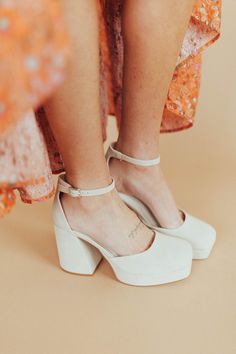 Oslo Heels in Light Grey Fun Heels Unique, Wedding Platform Shoes, Alternative Wedding Shoes, Wedding Platform, Wedding Shoes Platform, Free People Swim, Fun Heels, Neutral Wedding, Exclusive Dress