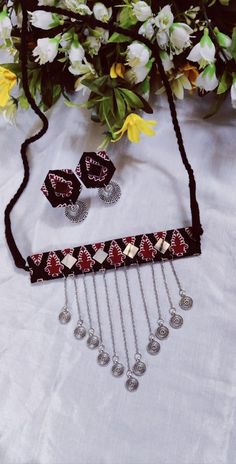 Navratri Jewellery Handmade, Cloth Jewellery, Oxidised Jewelry, Diy Jewelry Set, Earrings Diy Handmade, Diy Jewellery Designs