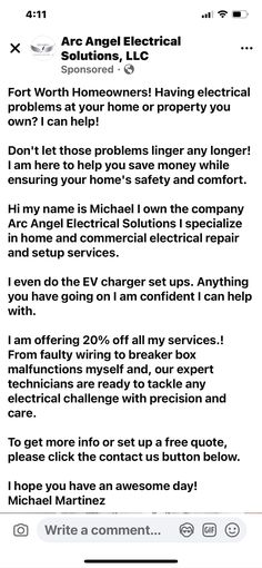 an email message from the electrical technician