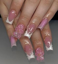 Pastel Color Nail Designs, Gel X Nail Inspo Square, Girly Acrylic Nails Designs Pink, Yellow And Pink Nails, Pink Ombre Nails, Dope Nail Designs, Classy Acrylic Nails