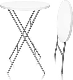 an ironing board next to a table and chair with one foot on the ground