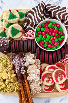 christmas snack and treat board with text overlay