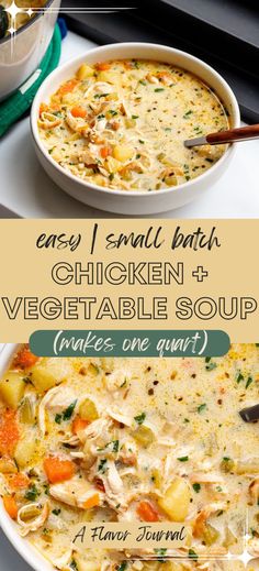 Get ready to warm up and nourish your body with our incredible Small Batch Chicken and Vegetable Soup Recipe! This homemade soup is a great way to satisfy your cravings while incorporating fresh, seasonal ingredients like potatoes, carrots, celery, and onions. Perfect for those chilly days, it's a heart-warming and nourishing meal that's bound to become a favorite! This small batch recipe makes about a quart of soup, but can be doubled or tripled if needed. #chickenvegetablesoup Small Batch Chicken Soup, Chicken Soup With Potatoes And Carrots, Chicken Veg Soup Recipes, Hearty Chicken And Vegetable Stew, Celery Carrot Soup, Souper Cube Recipes, Soup With Potatoes And Carrots, Vegetable Soup Chicken, Chicken And Veggie Soup