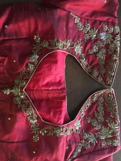 Maggam Work On Red Blouse, Work On Red Blouse, Silver Maggam Work, Saree Jacket Designs, 50 Blouse Designs, Cutwork Blouse