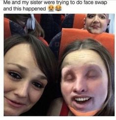 two women with their faces painted like they are sitting on an airplane and one has her eyes closed