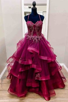 Raspberry Red Halter Long Prom Dress Raspberry Prom Dress, Red Long Prom Dress, Red Prom Dress Long, Tulle Material, Raspberry Red, Fitted Wedding Dress, Beaded Bodice, Note Box, Vestidos Prom