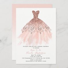 a pink and white wedding dress bridal shower card with the words, please to be married