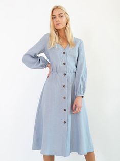 Linen Button Down Dress, Light Blue Midi Dress, Midi Linen Dress, Wide Leg Linen Trousers, Long Linen Dress, Summer Linen Dresses, Button Down Dress, Mini Dresses Summer, Long Sleeve Midi