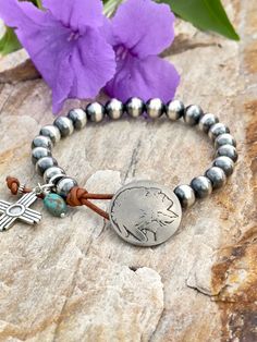 Sterling Silver Navajo Pearl bracelet with Indian head or Buffalo Nickel Button Zia Sun Symbol, Turquoise Western, Navajo Pearls, Buffalo Nickel, Indian Head, Handcrafted Bracelets, Western Boho, Kingman Turquoise, Western Jewelry