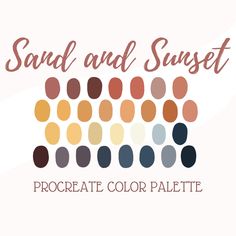 the logo for sand and sunset, a procreate color palette that is available in multiple colors