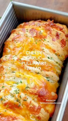 cheesy garlic pull apart bread in a pan