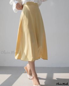 OliviaMark - Premium High-Waisted Midi Skirt featuring a Stylish Flared Hem and Elegant Knee-Length Silhouette Stylish Midi Skirt, Yellow Midi Skirt, Belted Midi Skirt, Womens Long Skirt, Umbrella Skirt, Skirts Midi High Waisted, Long Skirts For Women, Elegant Skirt, Mid Length Skirts