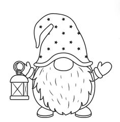 a cartoon santa claus holding a lantern and wearing a hat with stars on his head