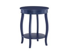 a small blue table with a shelf underneath it