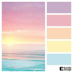 an ocean scene with pastel colors in the background