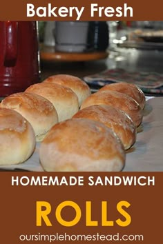 homemade sandwich rolls on a white plate with text overlay that reads, how to bake fresh homemade sandwich rolls