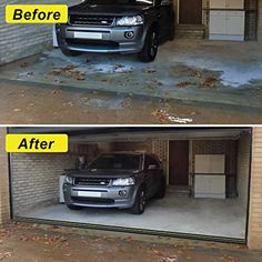 before and after photos of a car in a garage