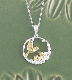 Mother & Nestling Birds Necklace in Sterling Silver Silver Bird Pendant Jewelry, Silver Jewelry With Bird Design, Floating Diamond Necklace, Baby Birds, Happy Jewelry, Dainty Diamond Necklace, Cleaning Silver Jewelry, Family Necklace, Diamond Solitaire Necklace