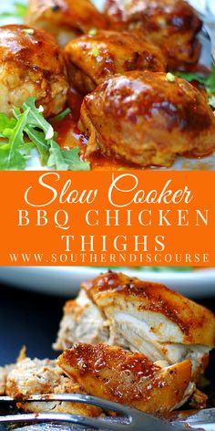 slow cooker bbq chicken thighs on a plate