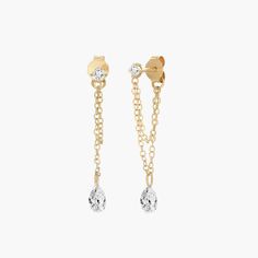 Capri Floating Diamond with Double Chain Stud Earrings- 14k Solid Gold Traditional Diamond, Gold Ear Cuff, Anniversary Jewelry, Mom Jewelry, Initial Bracelet, Initial Jewelry, Double Chain, Diamond Stud Earrings, Black Jewelry